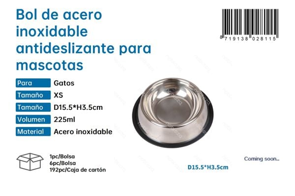 Bol Antideslizante Acero Inoxidable para Mascotas XS
