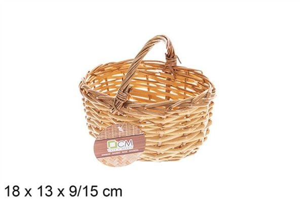 Cesta Mimbre Ovalada Miel con Asa 18x13x9/15 cm