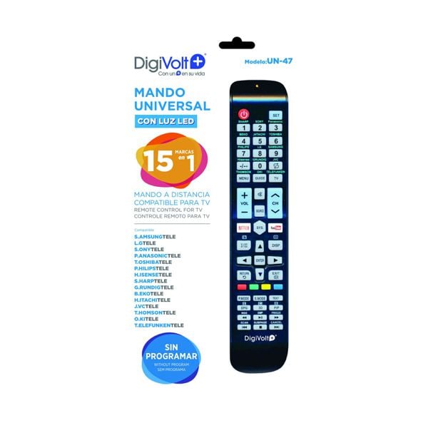 Mando TV Universal con LED 15 en 1 UN-47