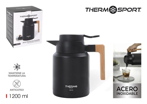 Jarra Termo Acero Madera 1200ml Thermosport