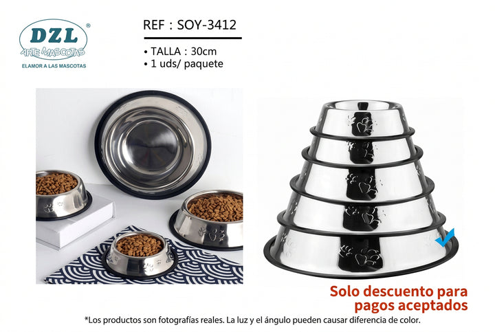 COMEDERO INOXIDABLE 30CM PARA MASCOTAS
