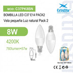 Bombilla LED C37 E14 8W Pack2 Luz Natural