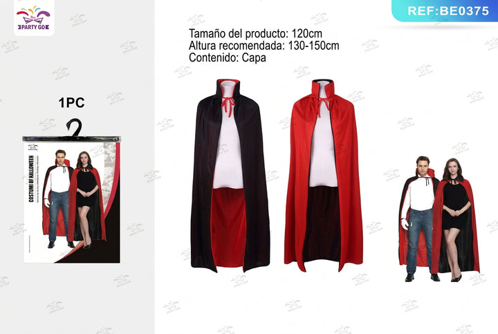 Capa Doble Rojo-Negro 120cm para Halloween