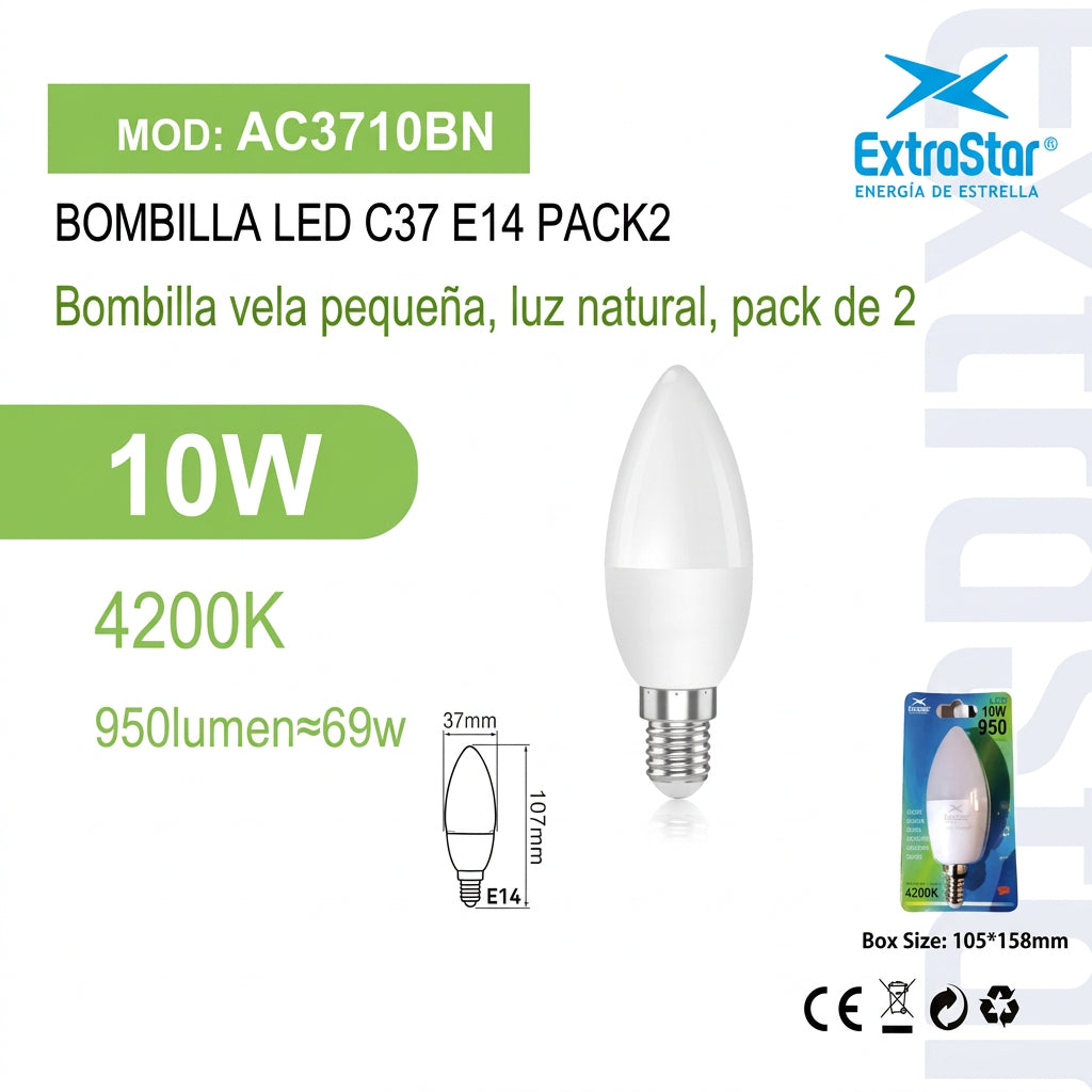 Bombilla LED C37 E14 10W