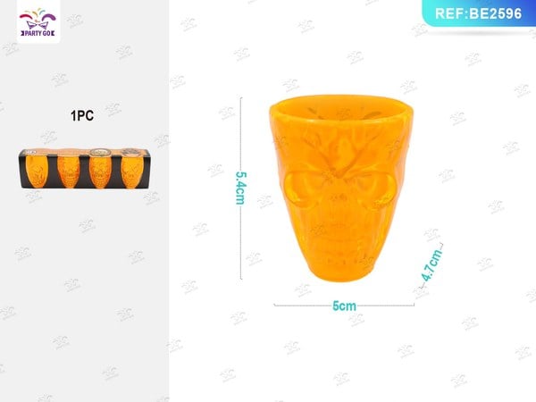 Vasos de Cabeza de Fantasma Naranja para Halloween (4 Unidades)