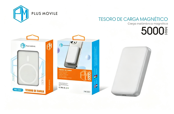 Magnetische Powerbank Plus Movile 5000 mAh | Magnetisches kabelloses Laden