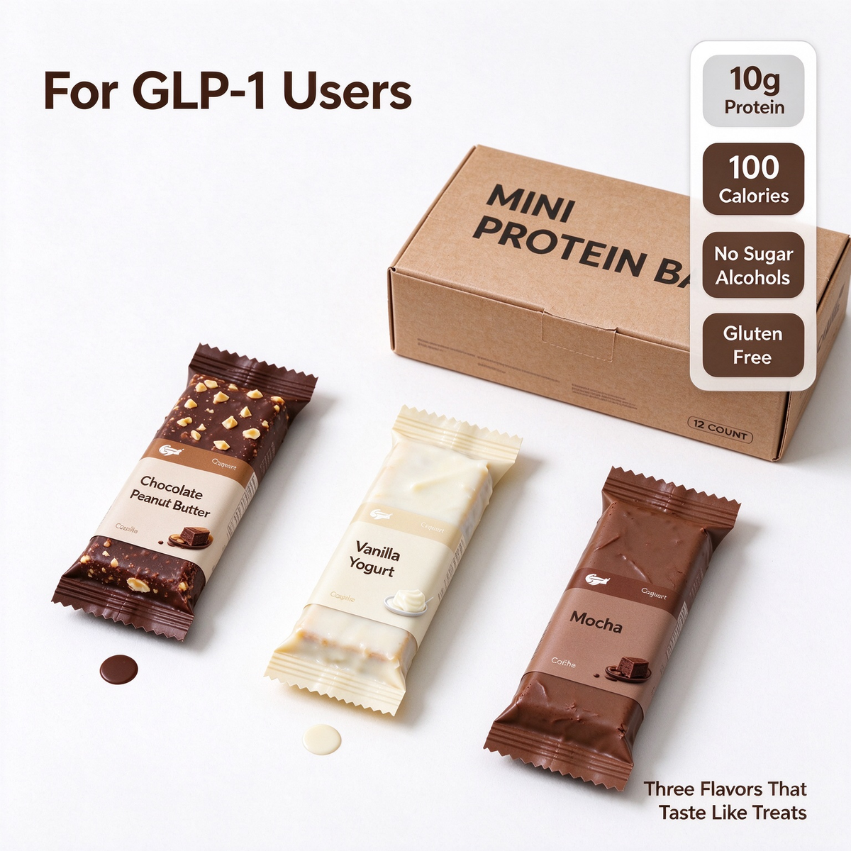 The Mini Protein Bar for GLP-1 Users – 10g Protein, 100 Calories, No Sugar Alcohols, Soft-Baked – 12 Count