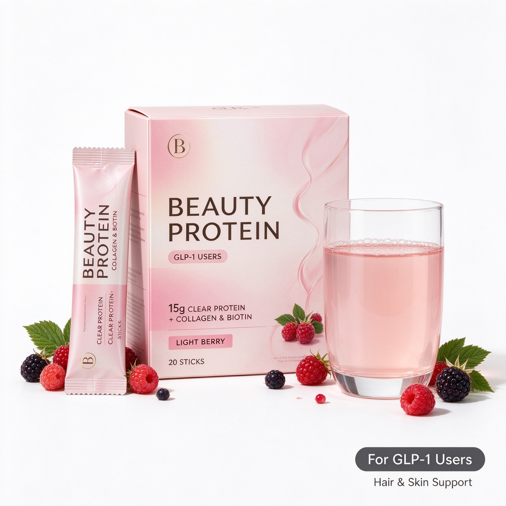 The Beauty Protein for GLP-1 Users – 15g Clear Protein + Collagen & Biotin for Hair & Skin* – Light Berry, 20 Sticks