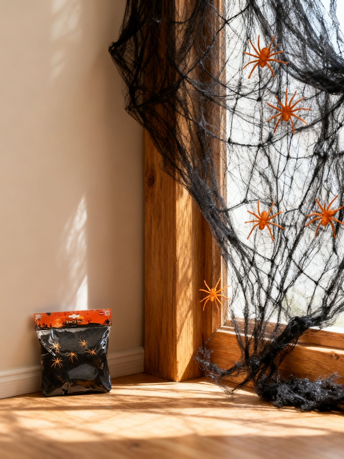 Red de Araña Negra 50g con 5 Arañas