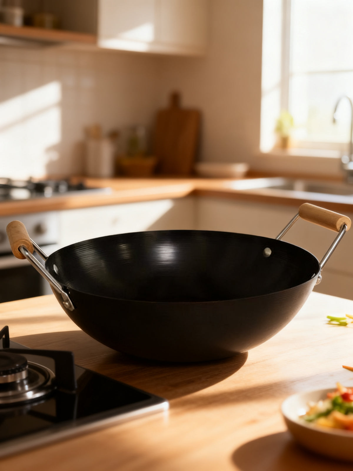 Wok 28 cm con asas de madera