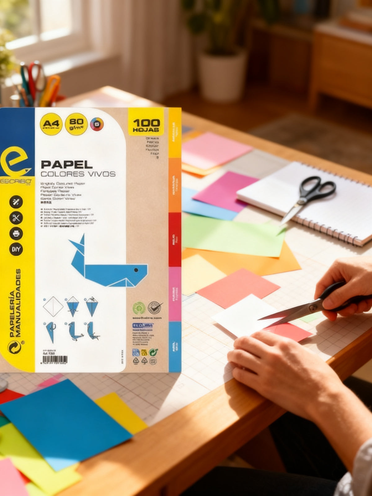 PAQUETE 100 HOJAS PAPEL COLORES VIVOS A4 80g