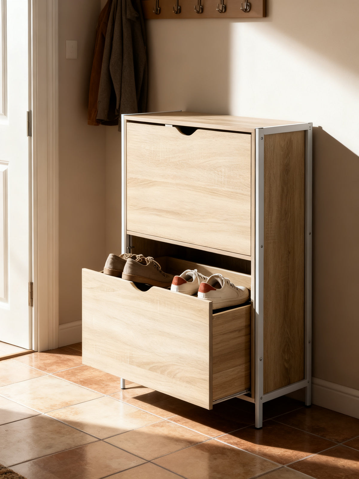 Mueble Zapatero 2 Niveles Madera-Metal Moblekit