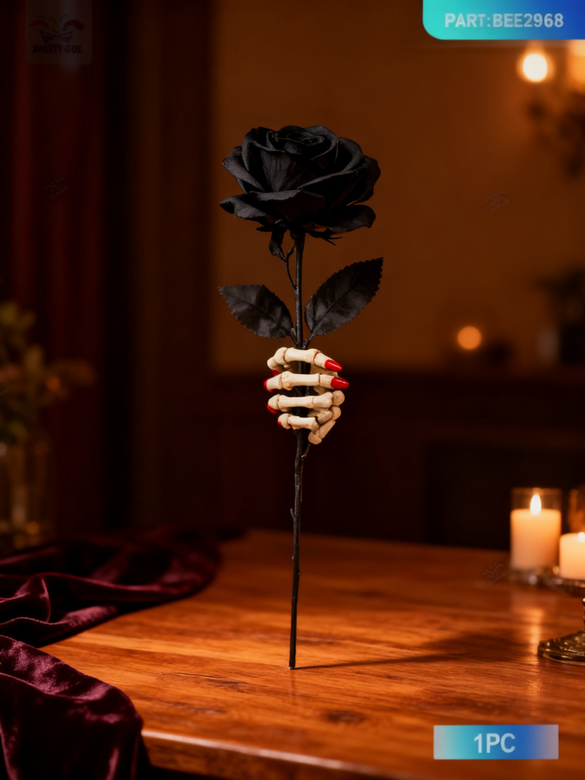 Flor Artificial Halloween con Mano de Esqueleto