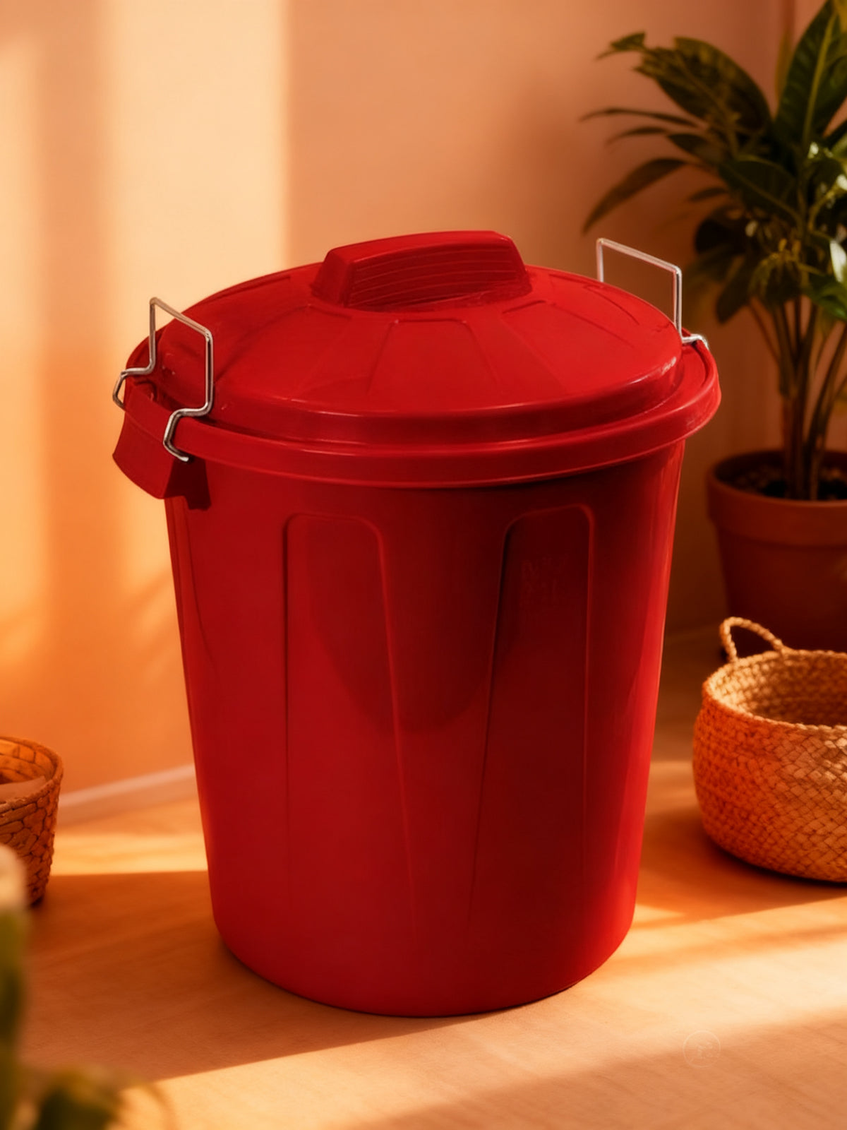Cubo Basura Redondo Nº2 21L Asas Metal Rojo