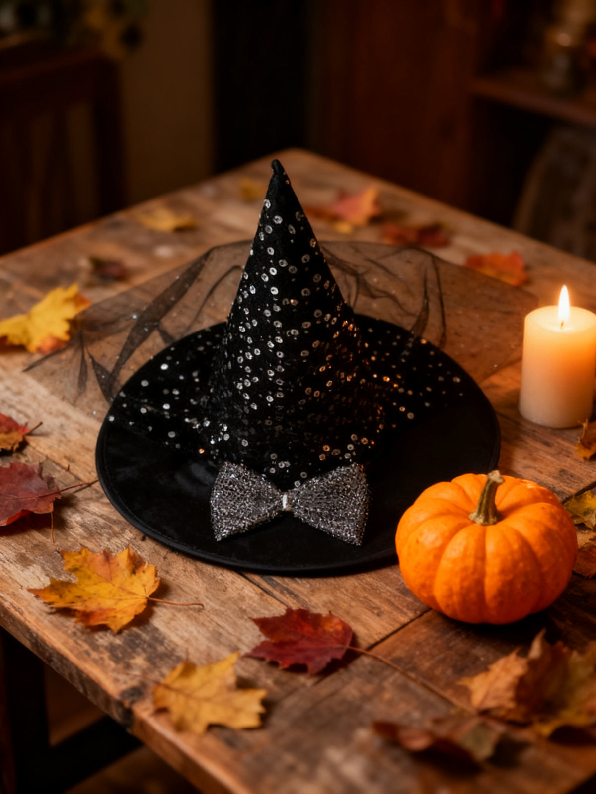 SOMBRERO TRICORNIO DE MALLA CON LENTEJUELAS PARA HALLOWEEN