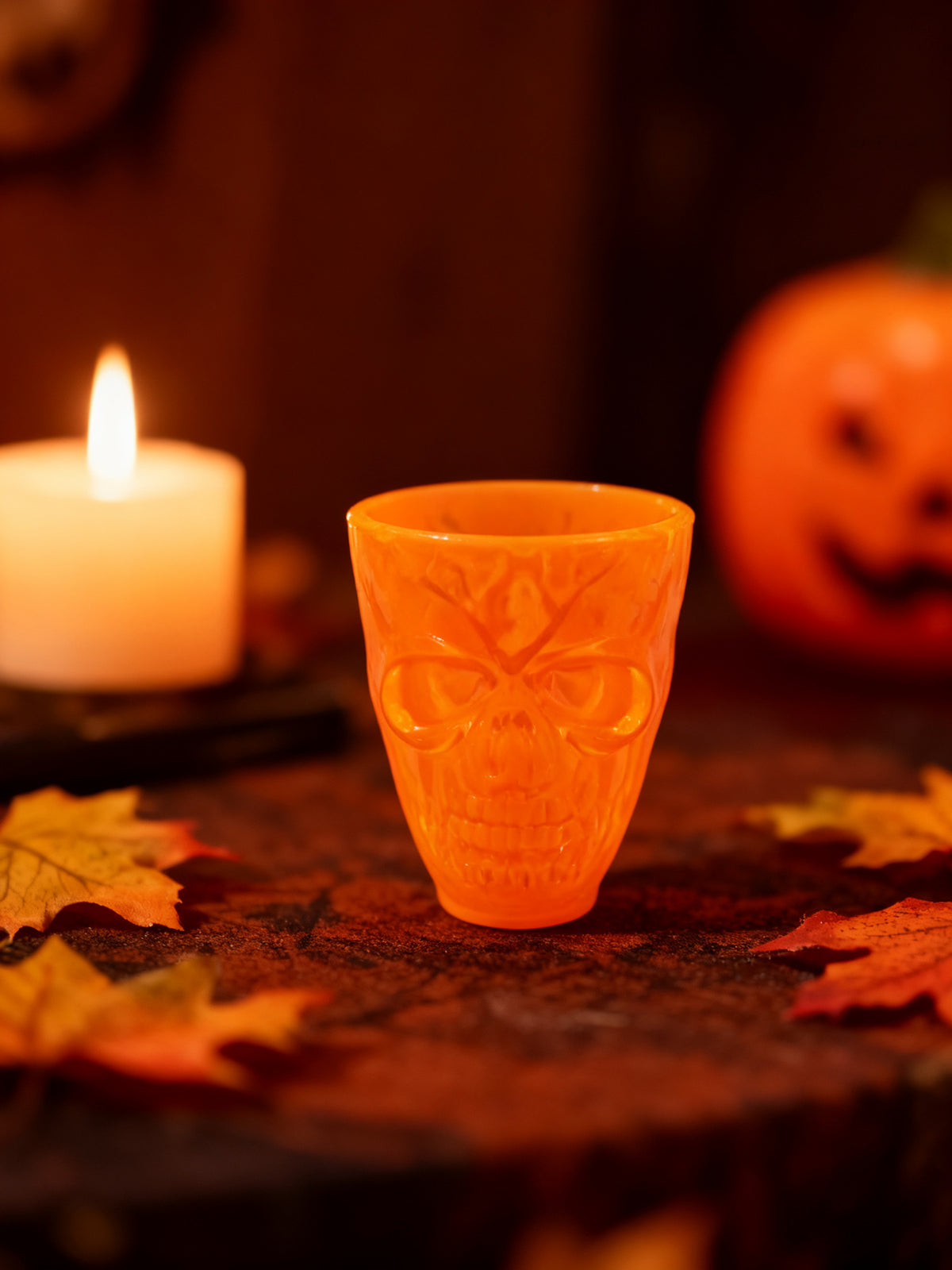 Vasos de Cabeza de Fantasma Naranja para Halloween (4 Unidades)