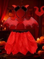 Conjunto Halloween Cuernos Murciélago Rojo 4 Piezas