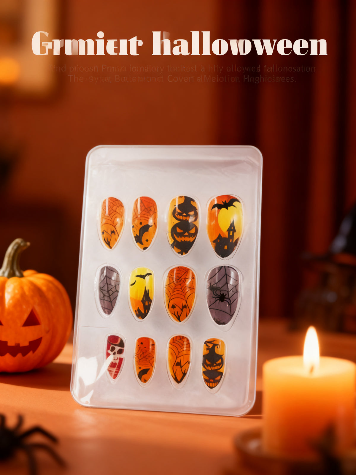 Uñas Postizas de Gelatina Halloween Adulto 12 Piezas