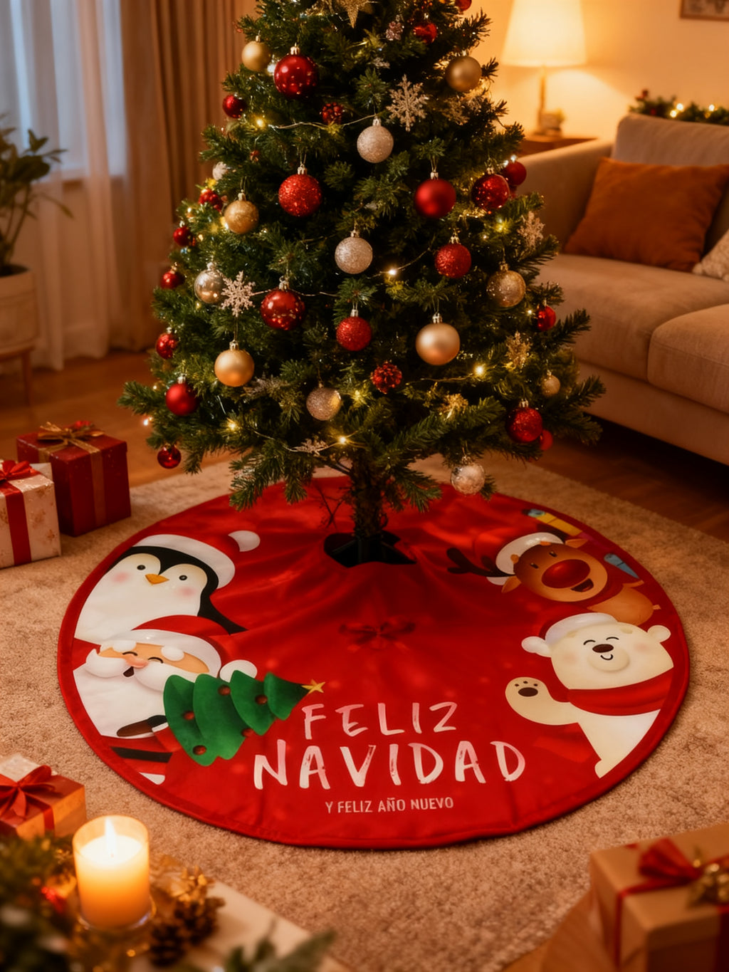 Alfombra Pie Pino Feliz Navidad 89cm