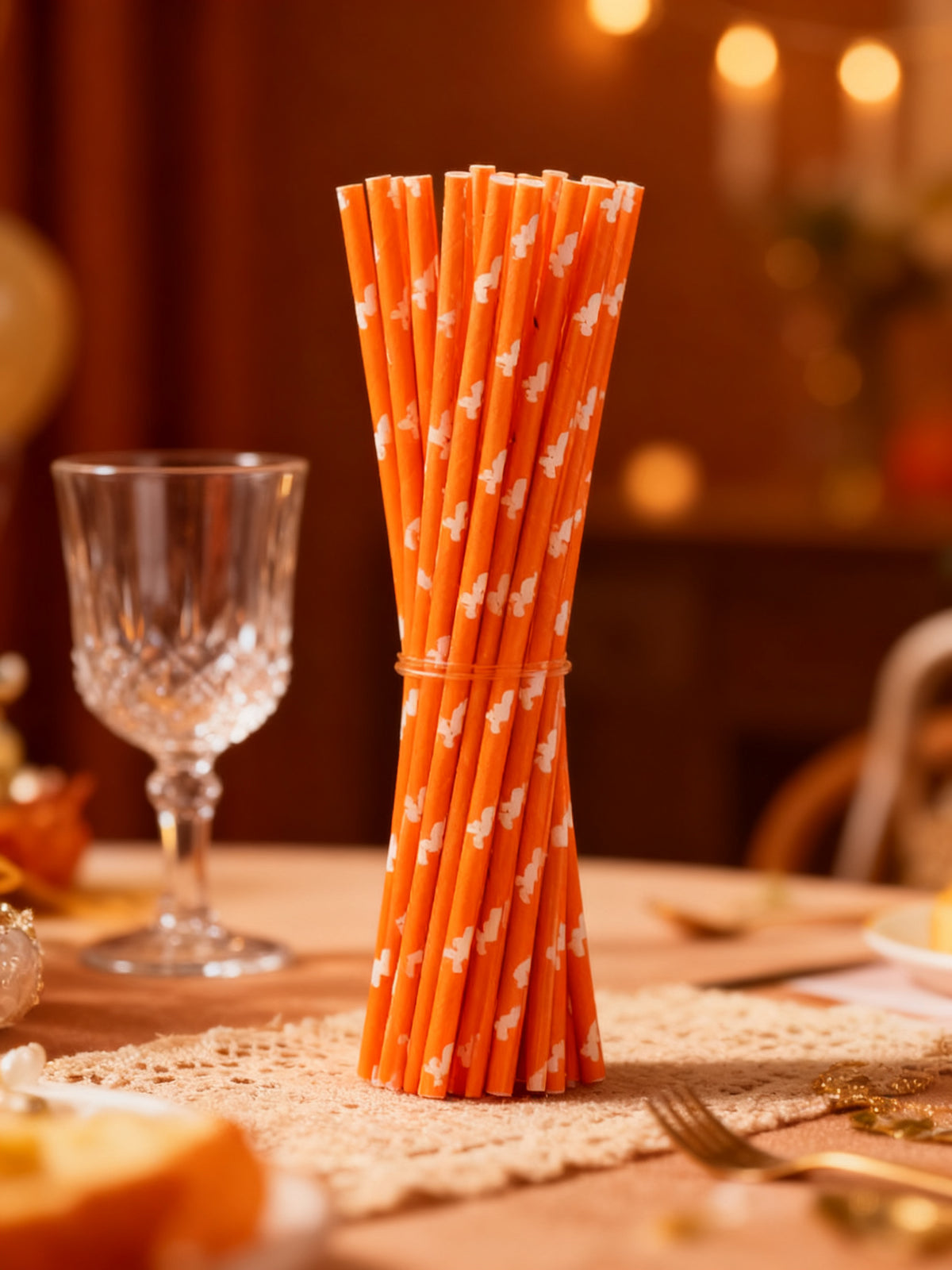Pajillas Halloween Naranjas con Fantasmas 25pc