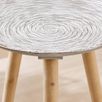 Side Table with 3 Triangular Legs | Wood and Textured Metal | Living Room and Bedroom