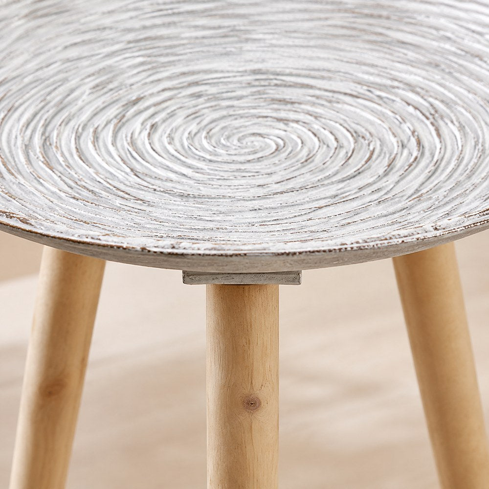 Side Table with 3 Triangular Legs | Wood and Textured Metal | Living Room and Bedroom