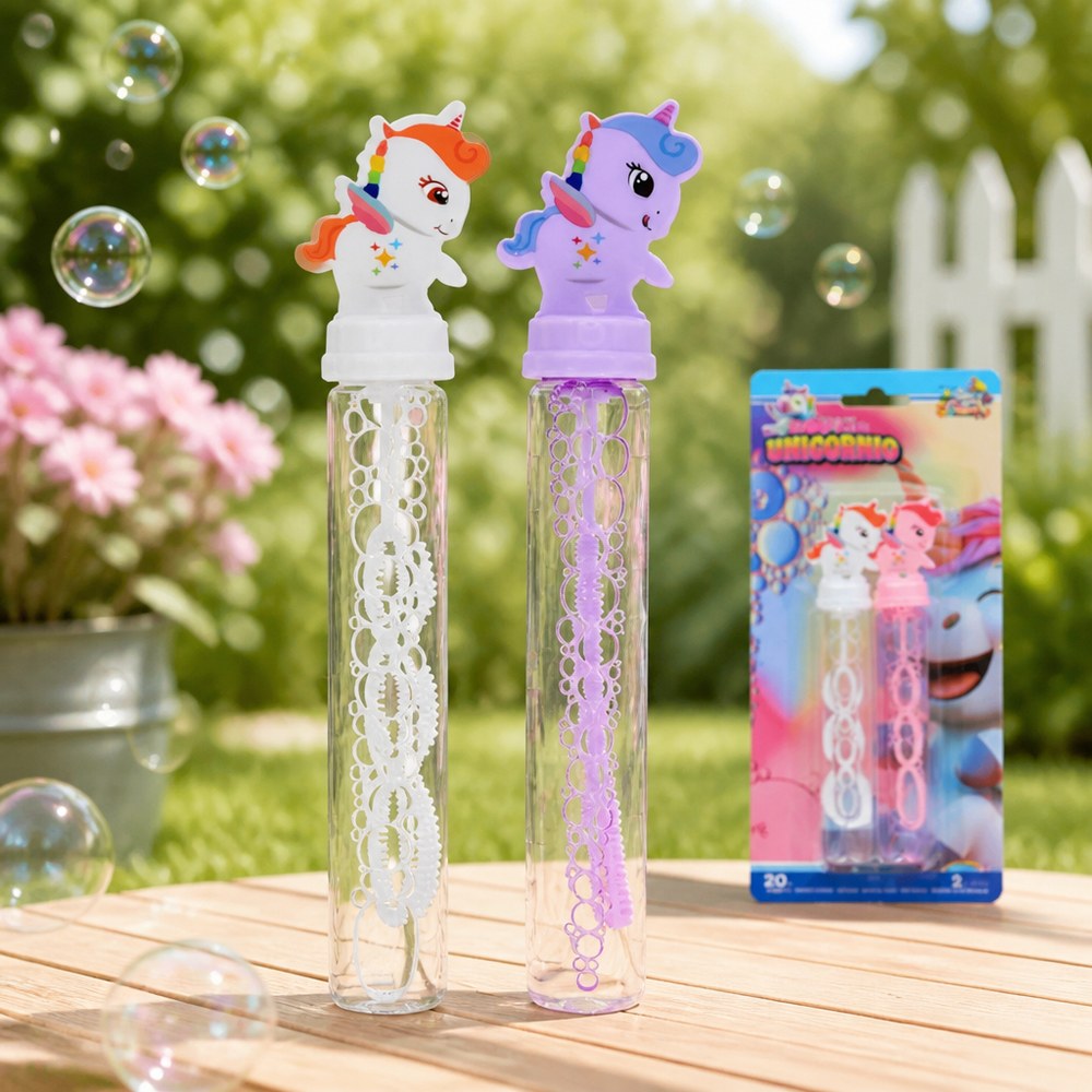 Einhorn-Blasstab | 2er-Pack mit 20 ml Flüssigkeit | Spielzeug für draußen +3 Jahre