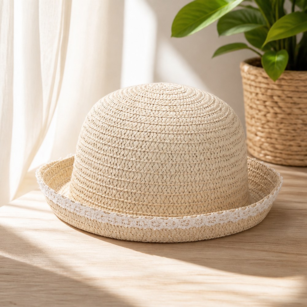 Strohhut mit Spitze | Elegant und Biologisch Abbaubar | Strand und Outdoor-Events
