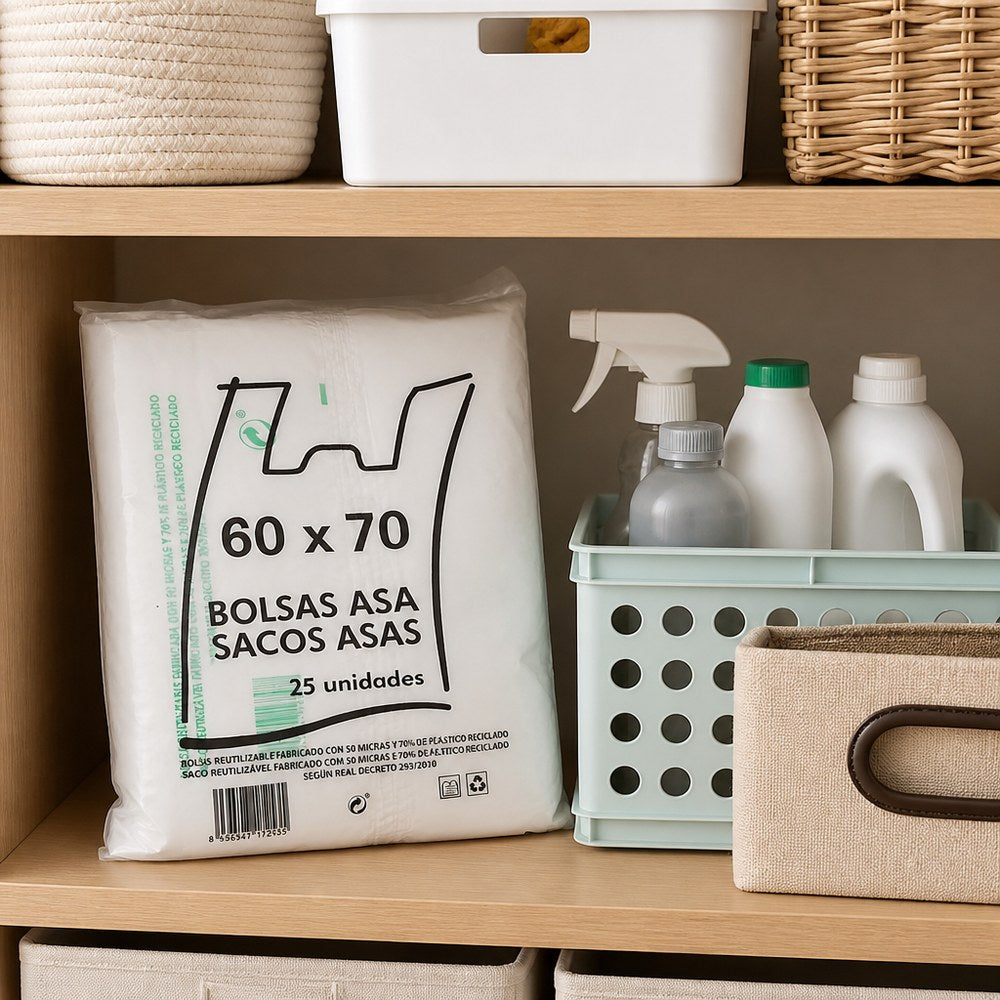 Einkaufstüten aus recyceltem Kunststoff 60x70 cm | Packung 25 Stk. | 70 % recycelt | 50 Mikron