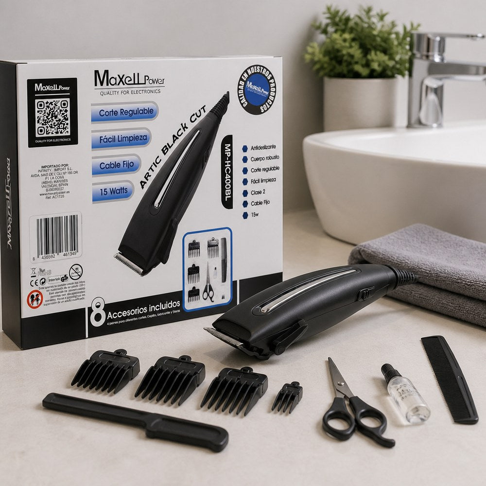 Haarschneider Maxell Power MP-HC400BL | 15 W, 8 Zubehörteile | 4 Kämme, Schere und Schmieröl