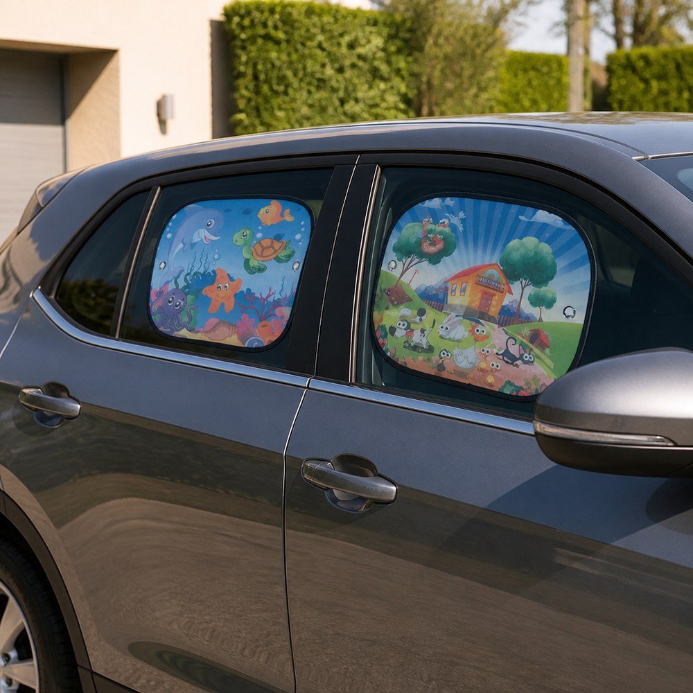 Auto-Sonnenschutz UV — Kinder auf dem Rücksitz hören in 30 Sekunden auf, sich über die Sonne zu beschweren