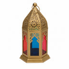Dekorative Laterne Mehrfarbig | Gold-Finish | Rot- und Blauglas | Haus & Garten