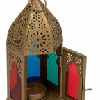 Dekorative Laterne Mehrfarbig | Gold-Finish | Rot- und Blauglas | Haus & Garten