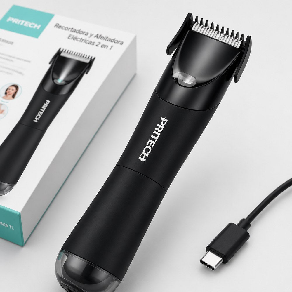 Elektrischer Trimmer und Rasierer PRITECH PR-2923 | USB-C-Ladeanschluss | Für Gesicht und Körper