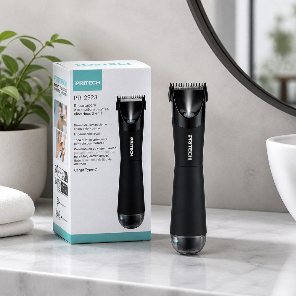 Elektrischer Trimmer und Rasierer PRITECH PR-2923 | USB-C-Ladeanschluss | Für Gesicht und Körper