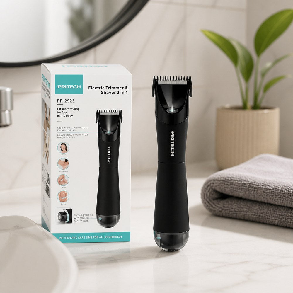 Elektrischer Trimmer und Rasierer PRITECH PR-2923 | USB-C-Ladeanschluss | Für Gesicht und Körper