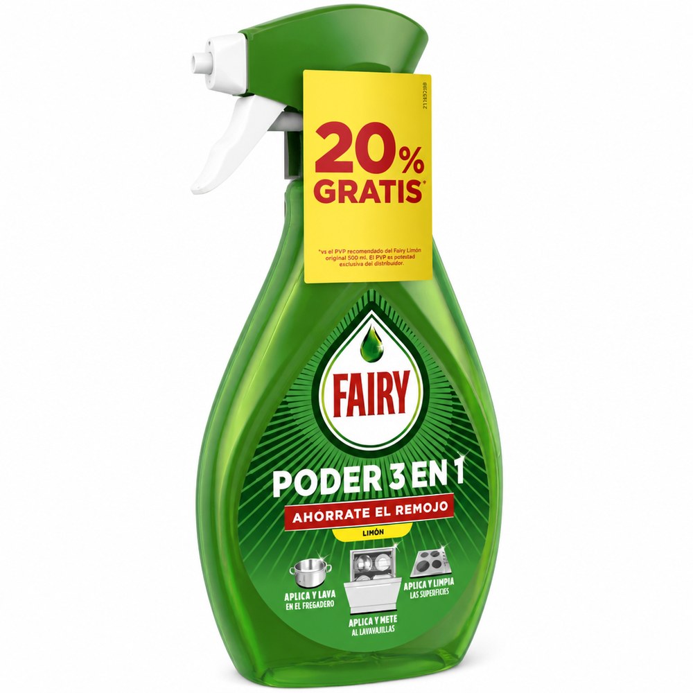 Fairy Power Spray 3-in-1 Zitrone | Spült, Reinigt und Entfettet | Küche und Geschirr