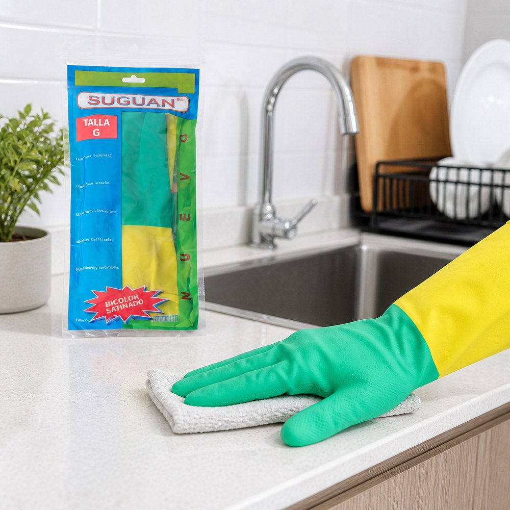 Bicolor-Reinigungshandschuhe Größe L | Rutschfest | Flexibel und Widerstandsfähig