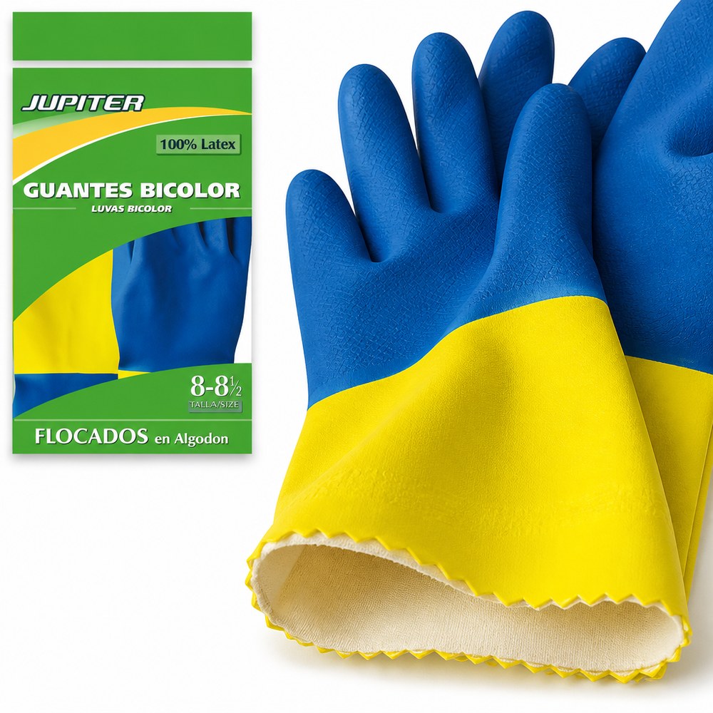 Bicolor Jupiter Reinigungshandschuhe | 100% Latex | Größe 8-8½ | Haushalt & Beruf
