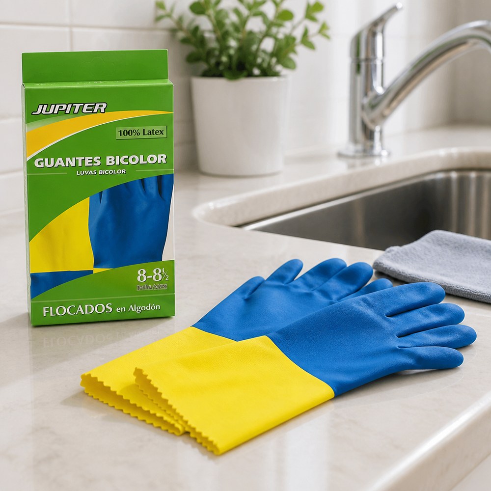 Bicolor Jupiter Reinigungshandschuhe | 100% Latex | Größe 8-8½ | Haushalt & Beruf