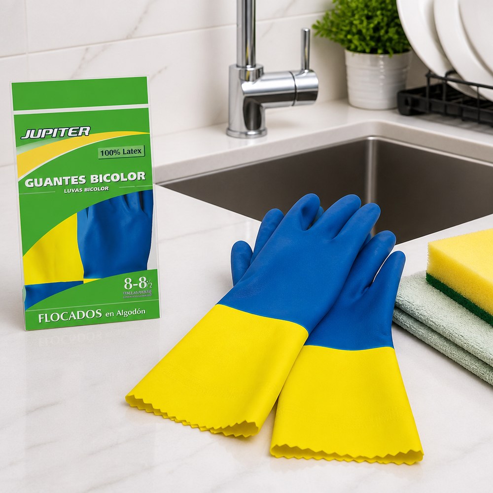 Bicolor Jupiter Reinigungshandschuhe | 100% Latex | Größe 8-8½ | Haushalt & Beruf