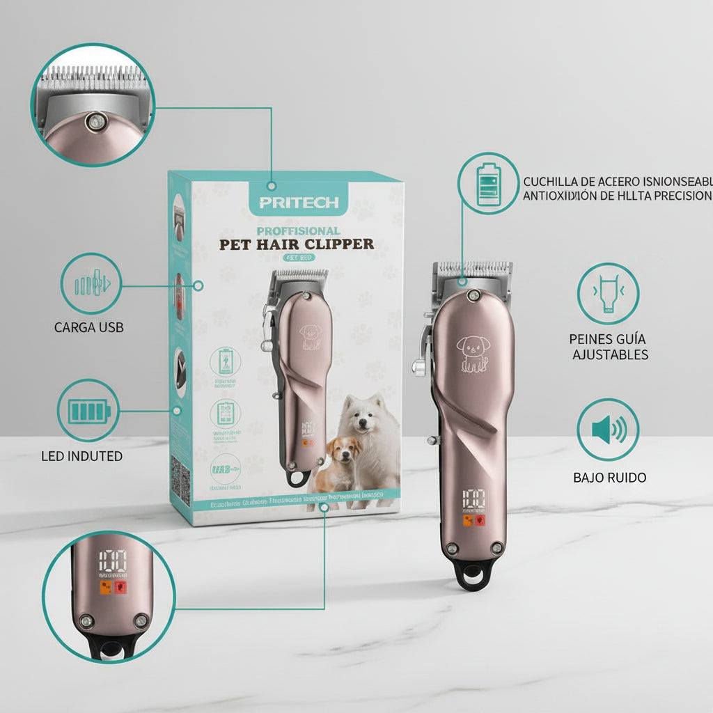 PRITECH PET-057 Tierhaarschneider | 1600mAh Akku | LED-Anzeige | USB-Ladefunktion