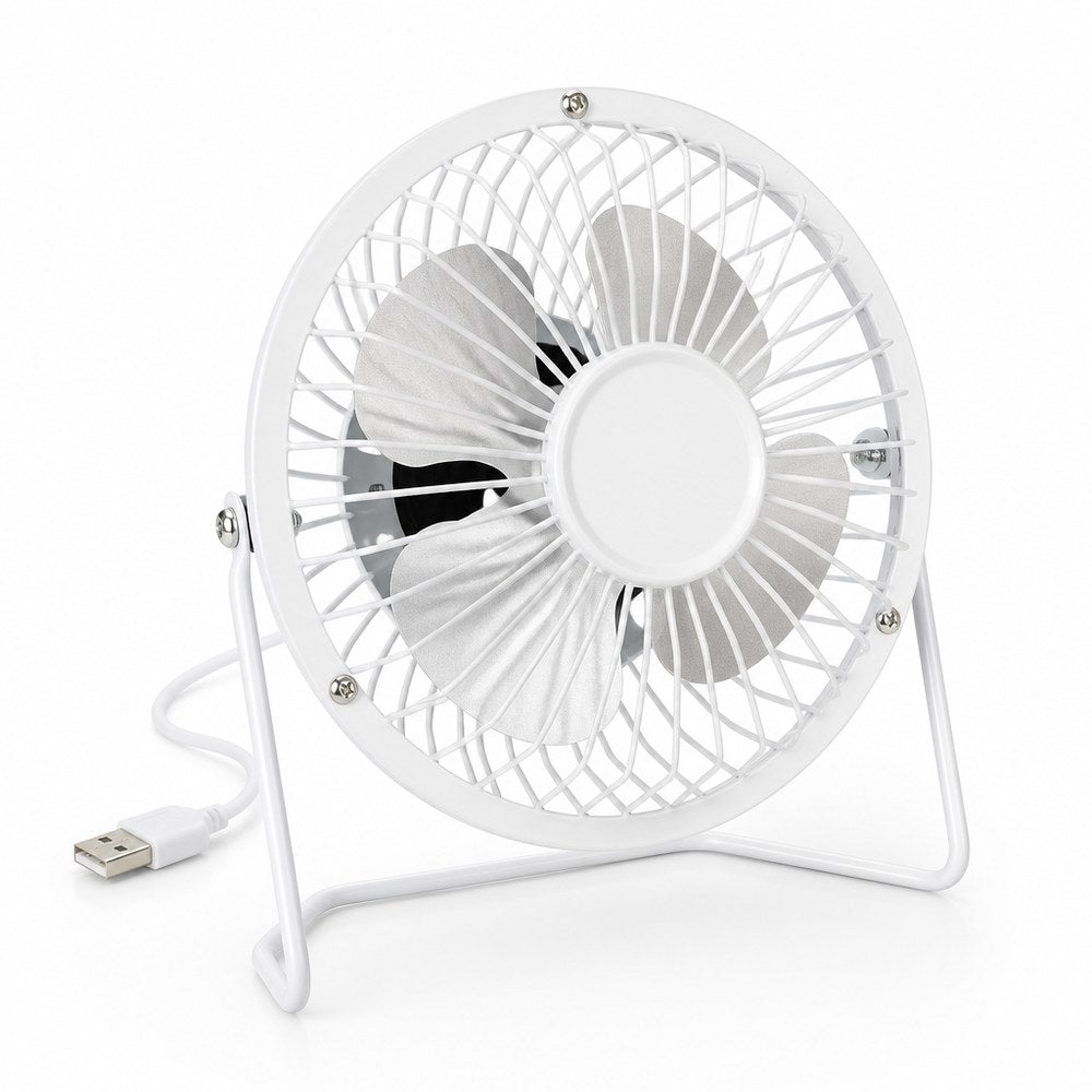 Mini USB Tischventilator Weiß | 4 Aluminiumflügel | 180° drehbar