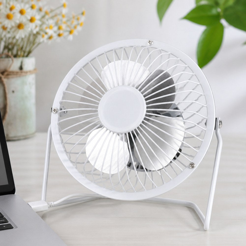 Mini USB Tischventilator Weiß | 4 Aluminiumflügel | 180° drehbar