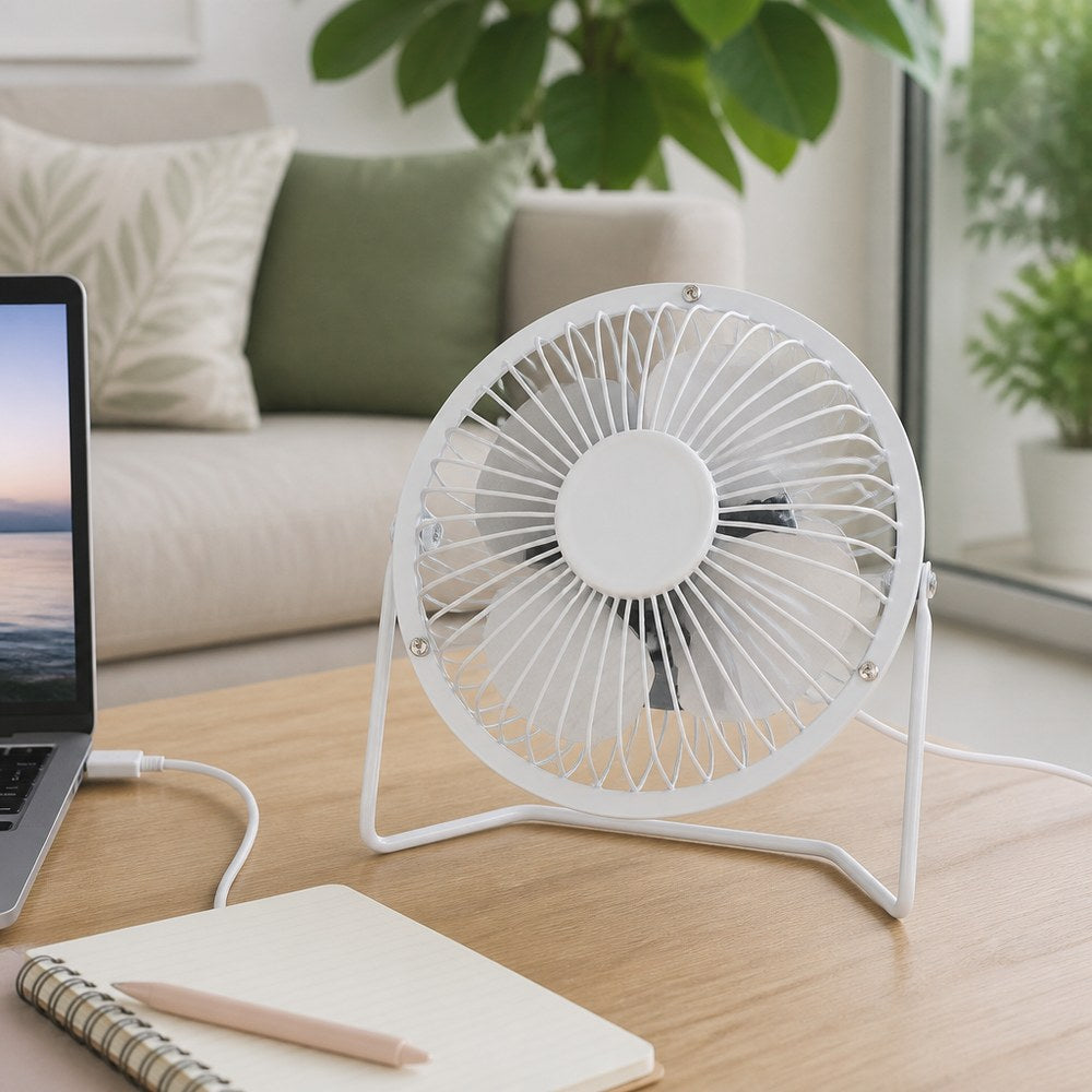 Mini USB Tischventilator Weiß | 4 Aluminiumflügel | 180° drehbar