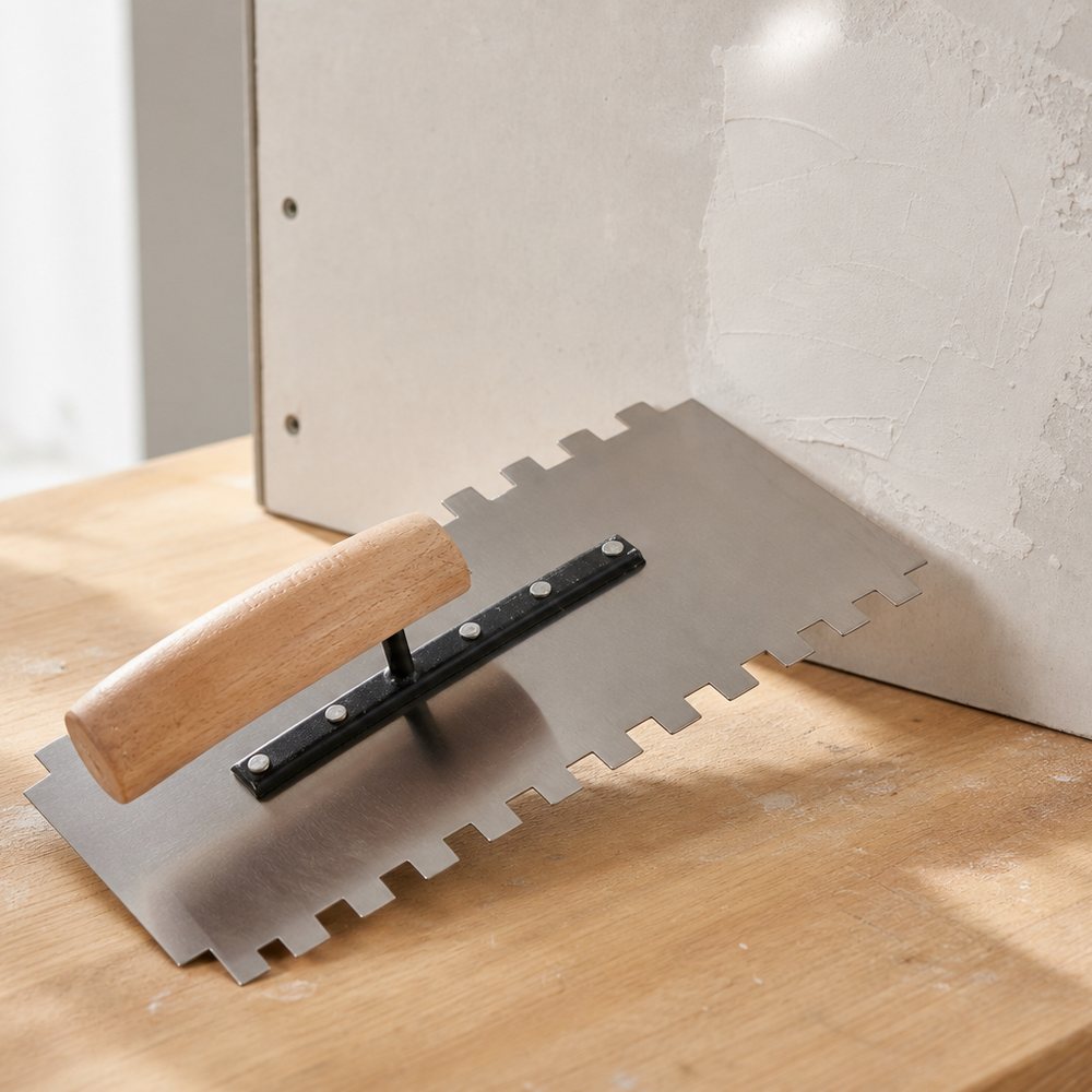 Stainless steel double-notched trowel