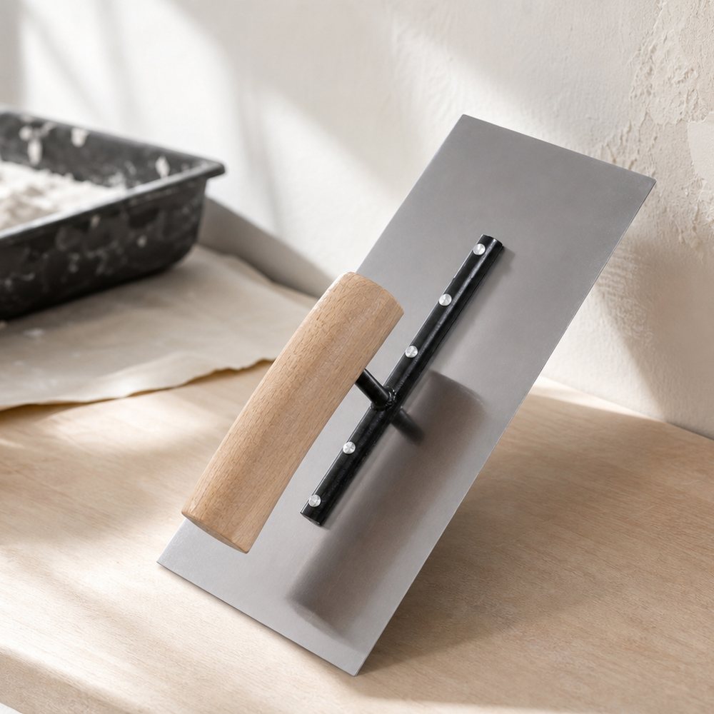 Edelstahlglättkelle 100×280 mm | Holzgriff | Mauerwerk und Verputz